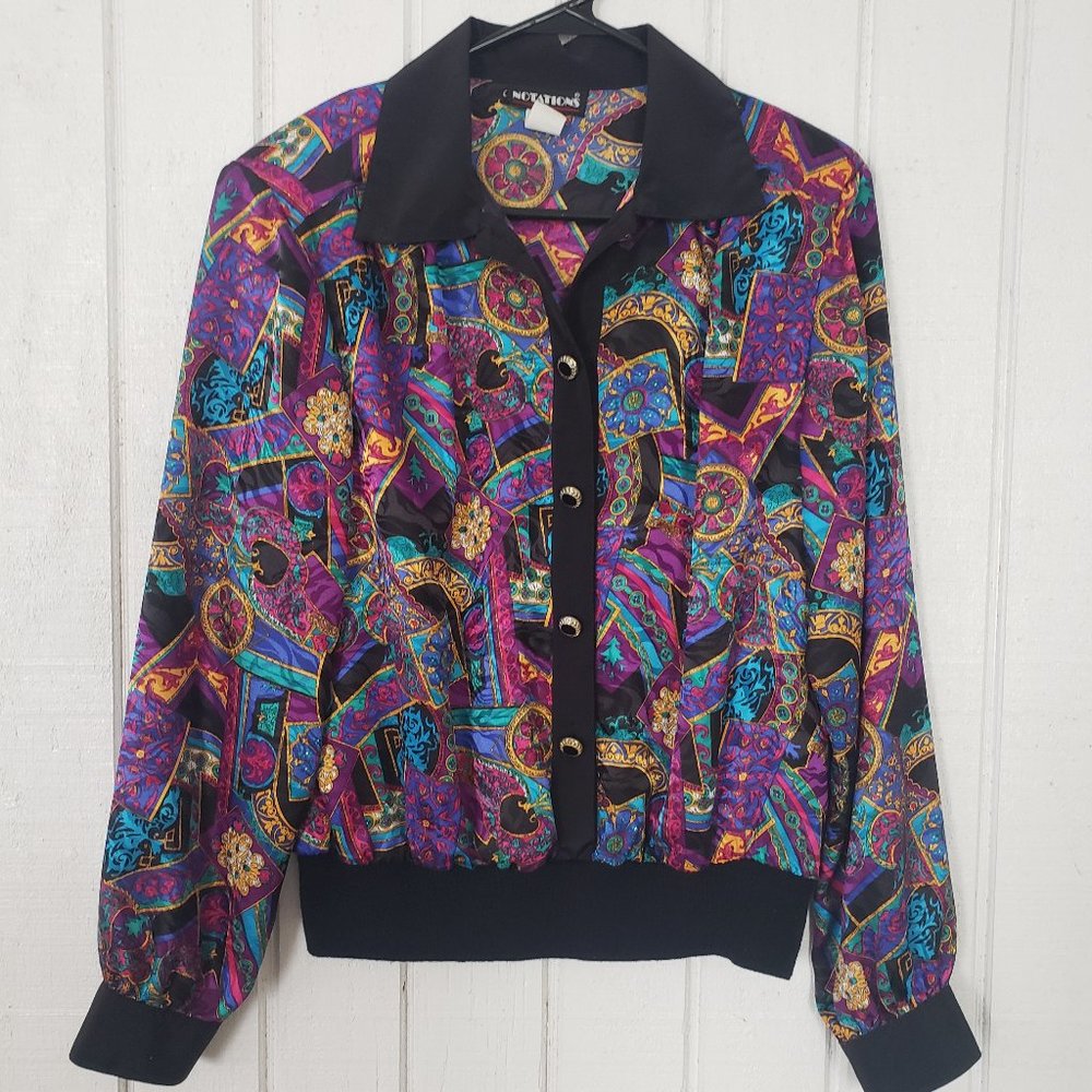 Vintage  Notations Colorful Button Up Blouse